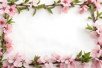 A soft spring-inspired pink floral border with delicate, simple details, featuring pastel blossoms and subtle greenery, perfect for a fresh and airy design or decoration.