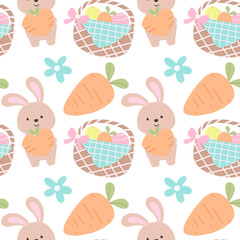 Bunny Easter Seamless Patterns Pastel Color Hand Drawn Flat Design