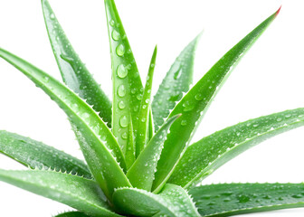 Single aloe vera plant or agave with droplets on its leaves isolated and generated with AI in png file format