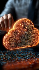 Cloud Touch Sparkly Data in Hand, Dark Background