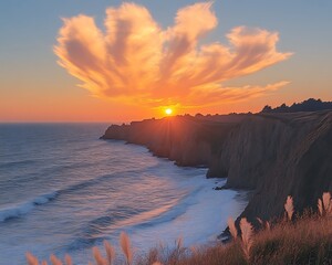 Sunset Cliffs Waves Crash, Sky Glows