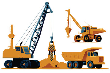 A detailed image showcasing heavy industrial mining equipment; specifically, powerful cranes and drilling rigs operating in a mine.