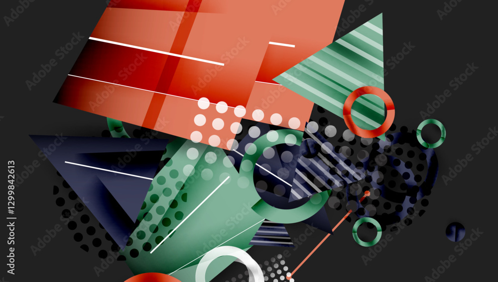 Poster abstract background - overlapping circles, rectangles, and triangles with vibrant gradients. semi-tr