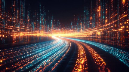 Futuristic Glowing Data Cityscape