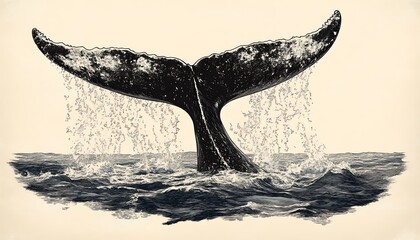 Whale tail breaching ocean surface illustration
