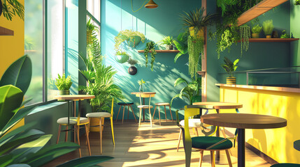 Fototapeta premium Eco-Friendly Office Break Area Illustration - エコフレンドリーなオフィスの休憩スペースイラスト