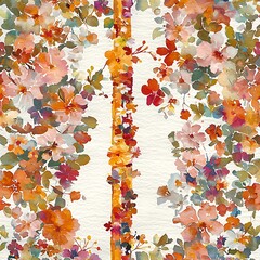 Floral Abundance Orange, Red Watercolor Painting