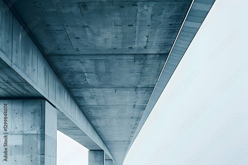 Poster modern concrete bridge structure with minimalistic design against a cloudy sky backdrop