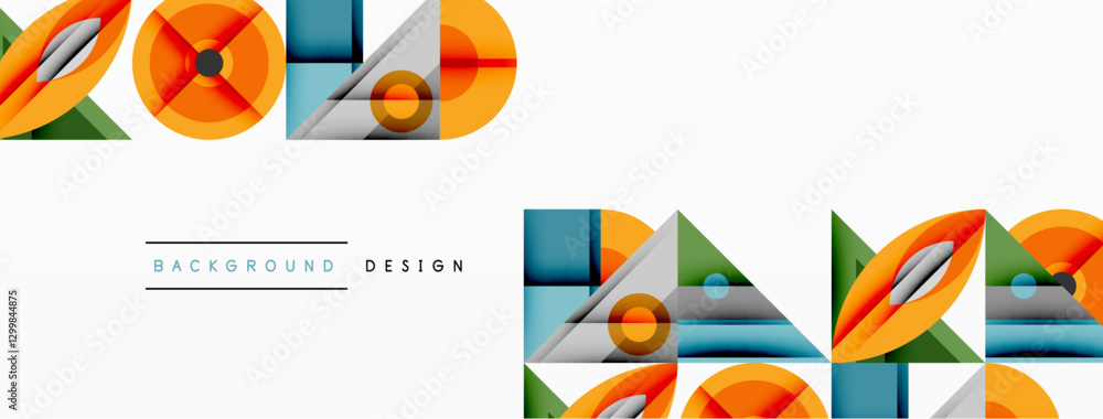 Aufkleber geometric abstract composition with intersecting shapes, circles, triangles, and gradients, blending