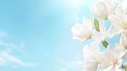 Magnolia Blossoms Under Blue Sky