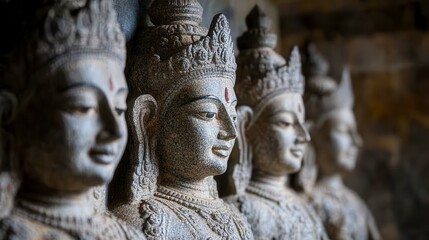 Fototapeta premium Sacred Temple Carvings of Deities in Natural Light