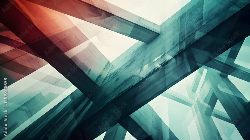 Poster abstract geometric composition of intersecting beams in a modern architectural setting