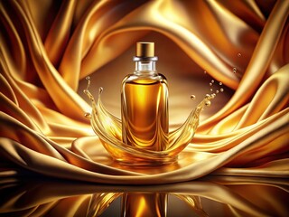 Naklejka premium Vintage Massage Oil Bottle, Splash, Silk Background, Sepia
