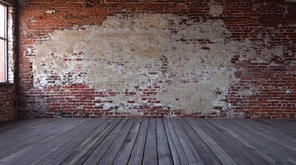 Rustic Interior,  Weathered Brick Wall and Wood Floor Background