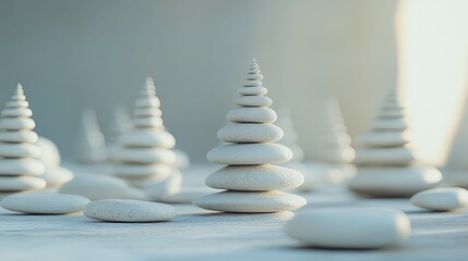 Fototapeta premium Serene White Stone Trees: A Minimalist Zen Still Life