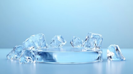 Clear Ice Cubes Displayed on a Blue Surface for Cool Visual Effects