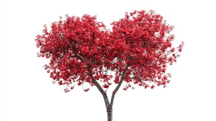 Fototapeta premium Beautiful Heart Shaped Tree with Vibrant Red Blossoms on White Background