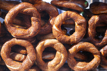 Pile of turkish simit in istanbul 