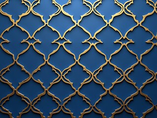 Naklejka premium The golden ornate pattern demonstrates design against a blue background
