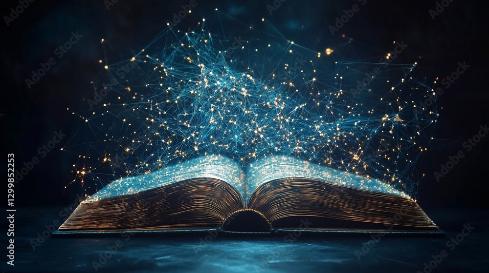 Poster open book unleashing digital knowledge and connected network insights