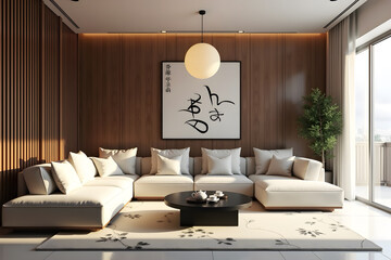 Modern Chinese-Inspired Living Room with Elegant Simplicity