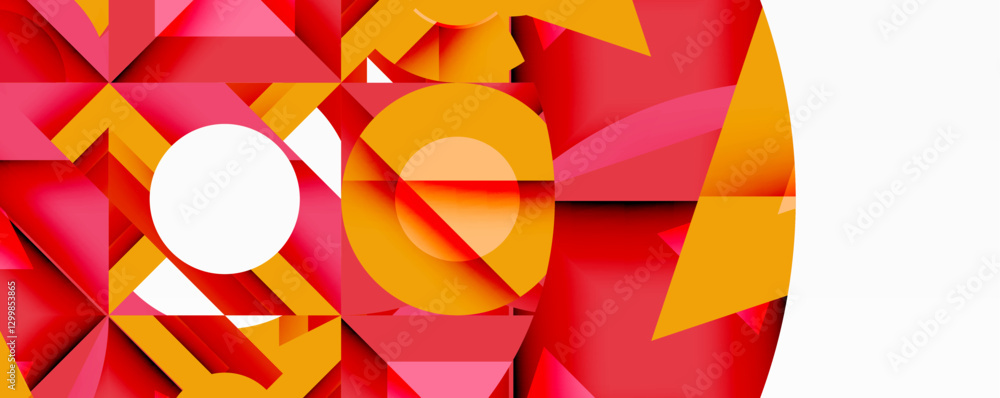 Poster Abstract geometric composition with interlocking circular and angular shapes, featuring smooth gradients and sharp contrasts on a white background