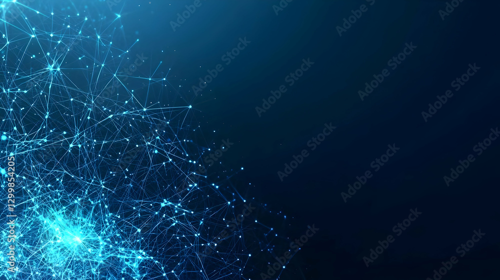Aufkleber abstract blue digital network connection background with bright light and particles