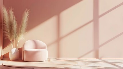 Fototapeta premium Living room interior design with comfortable pink sofa, mockup, modern design and wall background