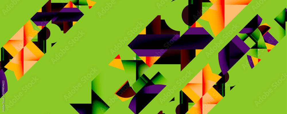 Aufkleber circles, semi circles, squares and round triangles. geometric mosaic style pattern abstract backgrou