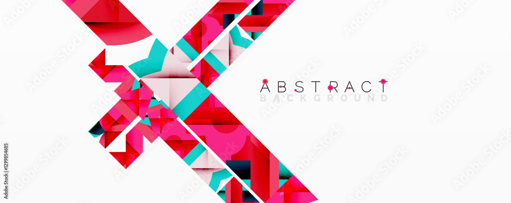 Poster abstract geometric composition with interlocking circular and angular shapes, featuring smooth gradi