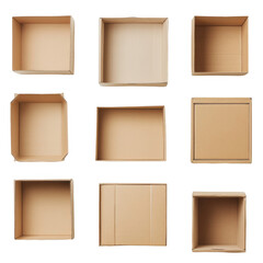 Various Cardboard Box Shapes and Sizes on Isolated Background