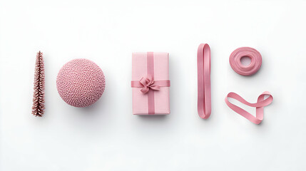 Pink Assortment Of Sweets And Gifts On White Surface Overhead View