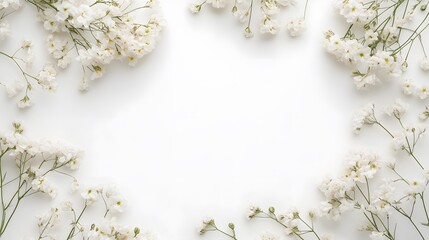 Delicate white flowers arranged on a clean bright white background