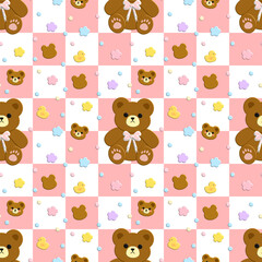 Obraz premium seamless pattern with teddy bears and flowers
