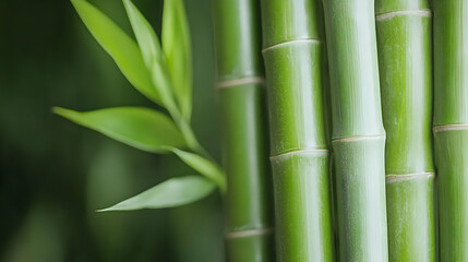 Close Up Of Vibrant Green Bamboo Stems And Leaves In Natural Environment