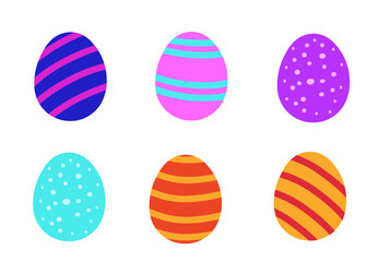 Vector illustration of set of decorative Easter eggs with various unique patterns and bright color combinations. Consists of six eggs with different designs