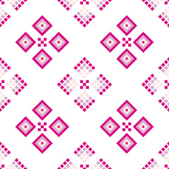Cross Stitch embroidery seamless.Geometric pixel ethnic patterns. American, Mexican,African, mediterranean, nordic,Aztec style.Trendy folk art background design for products,fabric,print, decorate.