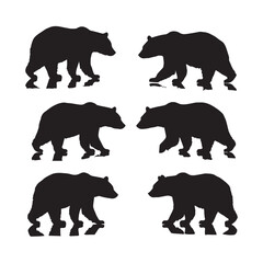 Bear silhouettes, bear in various poses, standing, walking, sitting, perfect for wildlife, nature designs, outdoor themes, versatile, visually engaging