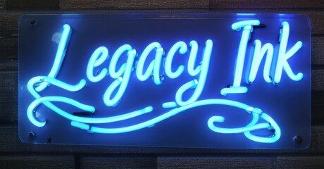 Neon sign legacy ink intricate tattoo sleeve design glowing vibrant artistic highlights strong old school look bright colorful realistic photo
