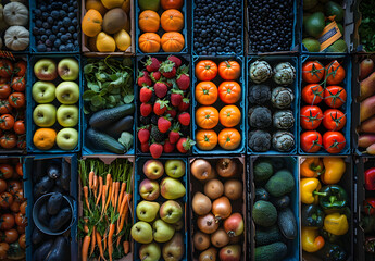 The shelves are lined with fresh fruits and vegetables