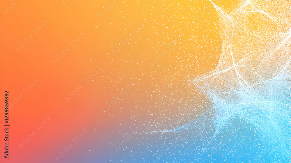 Poster abstract gradient background of orange and blue with white particle effect in modern artistic style