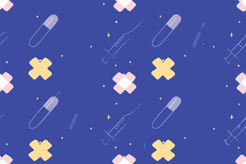 Design a seamless pattern featuring pastel-toned pharmacy symbols like the Rx symbol, mortar and pestle, and pills, creating a soft, vintage aesthetic.