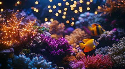 Obraz premium Vibrant Coral Reef: Glowing Corals, Colorful Fish, Enchanting Underwater Scene