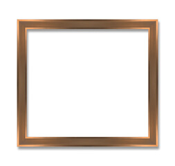 Modern photo frame. Gold border and wood. Rectangle frame and shadow isolated on transparent background