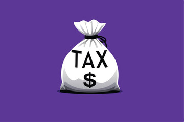 Create a simple cartoon illustration of a money bag with the word "TAX" clearly visible on it.  The style should be clean and easily understandable.