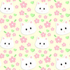 Obraz premium White cat on pink background. Seamless pattern