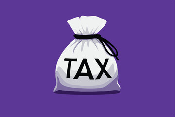 Create a simple, cartoon-style illustration of a money bag with the word "TAX" written on it.  Focus on clear, bold lines and vibrant colors.