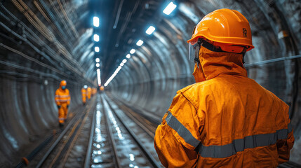 Tunnel engineers on-site, wearing protective gear, overseeing ventilation system installations, ensuring underground infrastructure safety compliance
