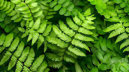 Close Up View Of Lush Green Ferns With Textured Leaves And Natural Light