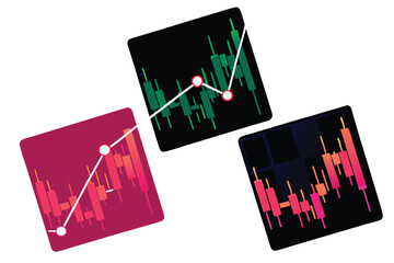 Create a vibrant, abstract vector graphic inspired by stock market fluctuations, featuring colorful, dynamic lines and shapes.  Include gradients and a sense of energetic movement.